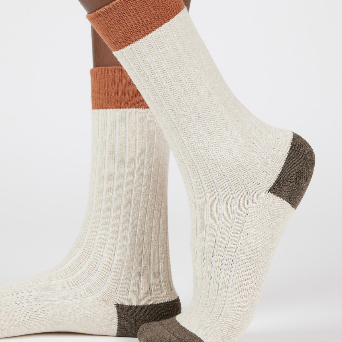 Ivory ribbed tricolour block socks | Glassworks London