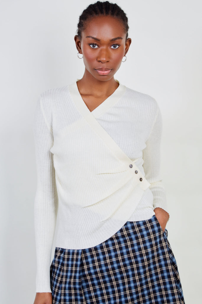 Ivory side button knit top_1
