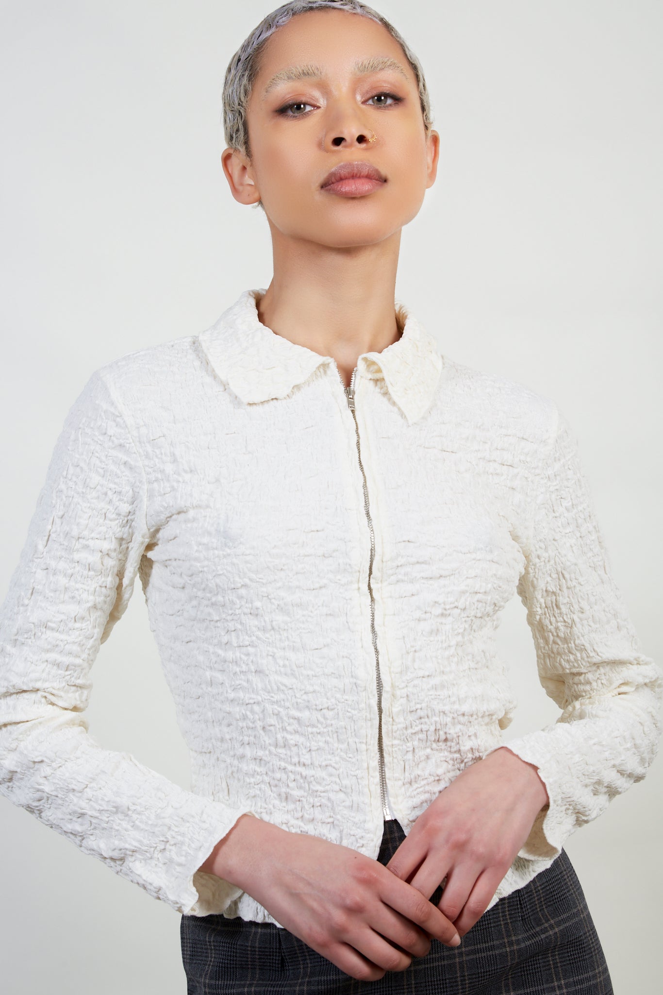 Ivory textured zip top_1