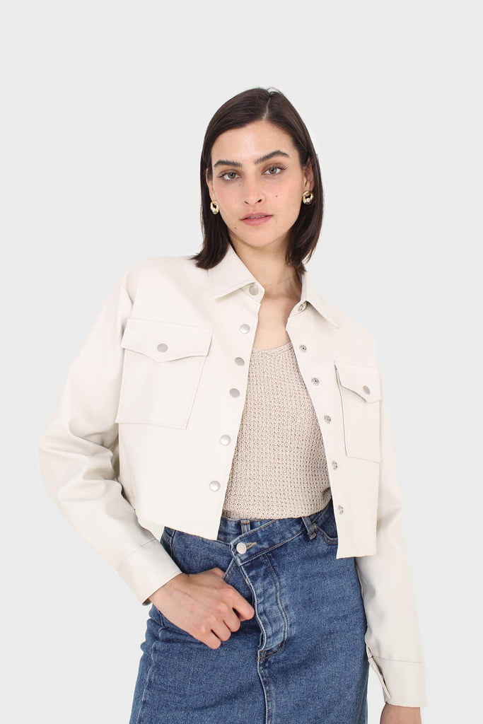 Ivory vegan leather cropped shirt jacket_1