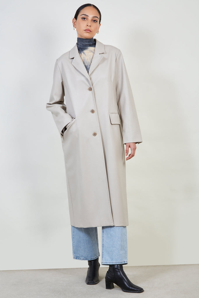 Ivory vegan leather tailored coat_2