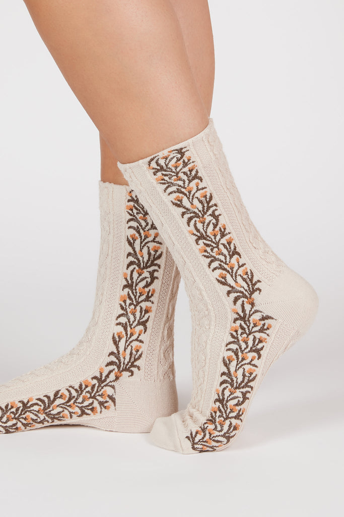Ivory vine floral strip socks_1