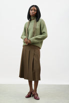 Khaki and brown wool blend striped tiny scarf jumper_4