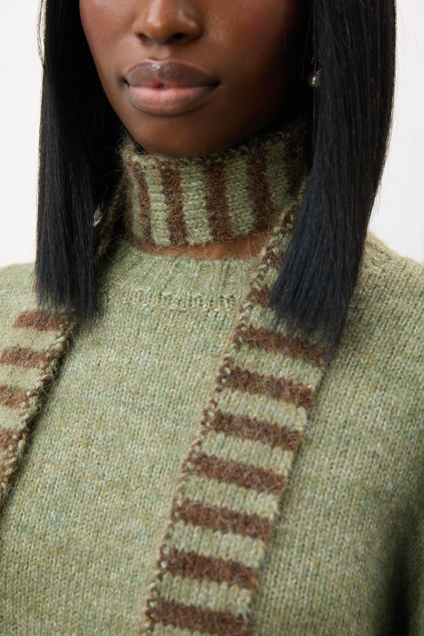 Khaki and brown wool blend striped tiny scarf jumper_3