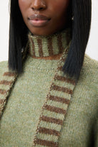 Khaki and brown wool blend striped tiny scarf jumper_3