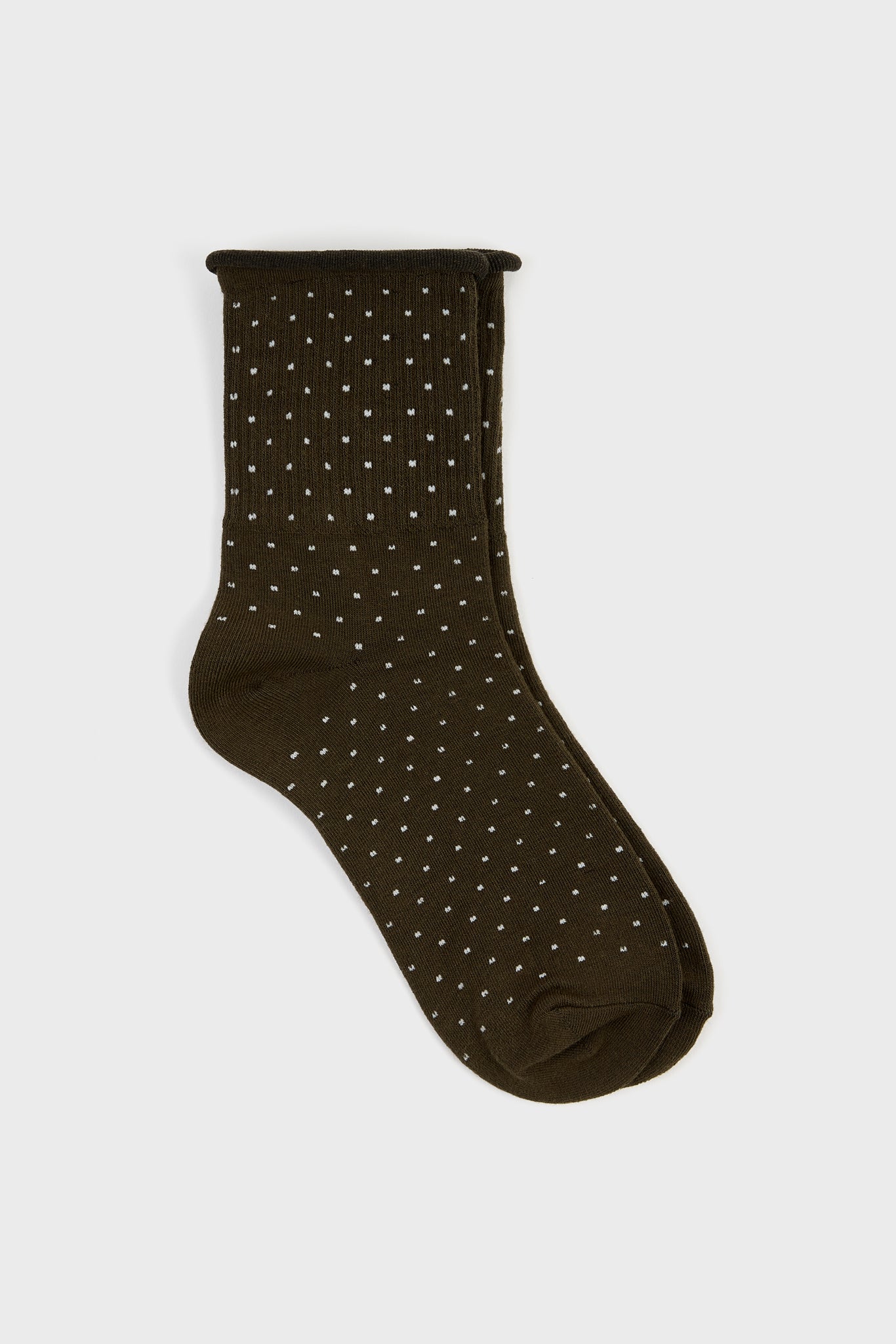 Khaki and white polka dot roll trim socks_3