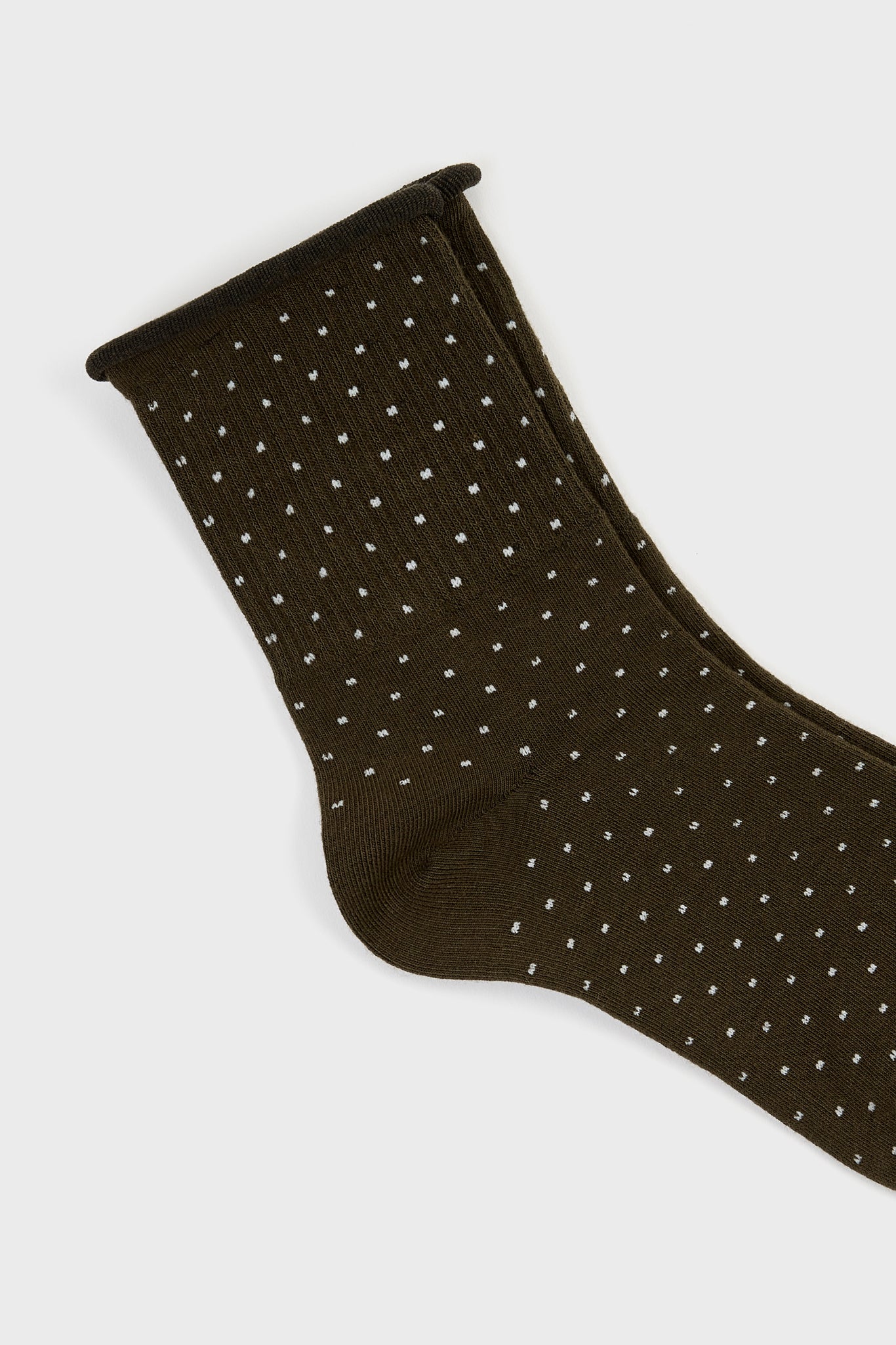 Khaki and white polka dot roll trim socks_4
