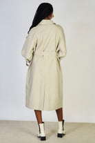 Khaki beige single breasted linen blend trench coat_3