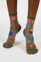 Khaki bright multicolour sheer floral socks_2