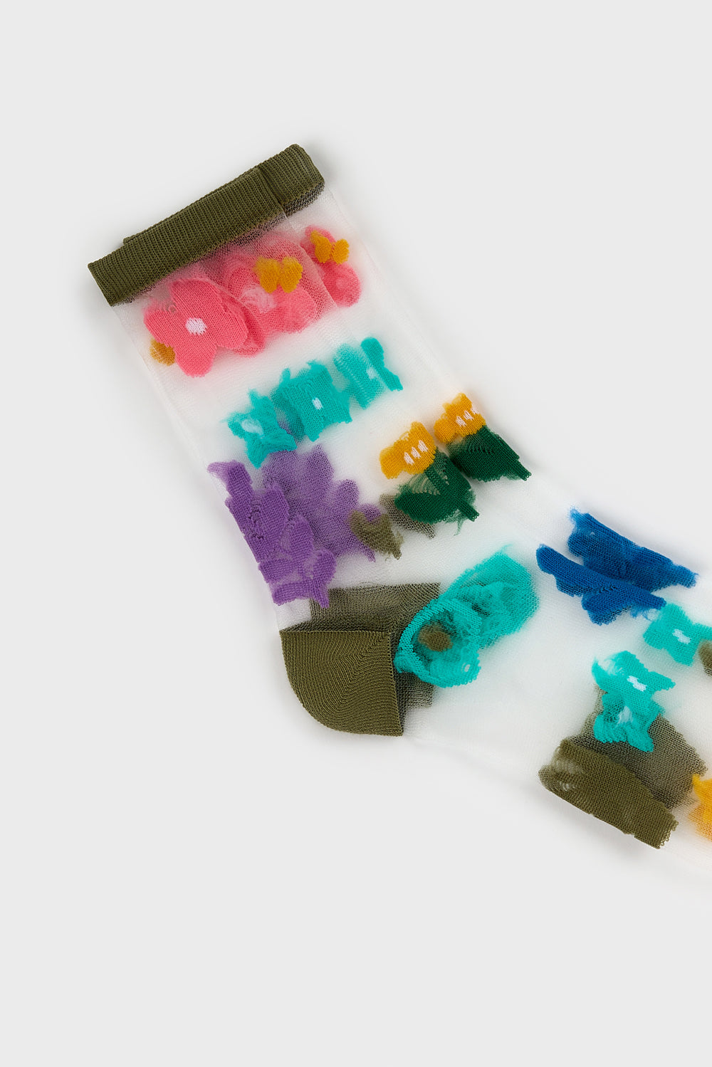 Khaki bright multicolour sheer floral socks_4