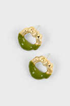 Khaki enamel dipped gold organic circle earrings_1