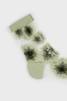 Khaki large daisy sheer socks_2