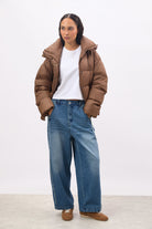 Brown oversized duck down puffer jacket_4