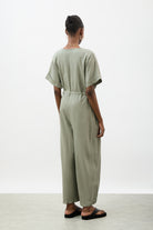Khaki short sleeve rope waist jumpsuit_3