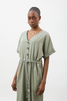 Khaki short sleeve rope waist jumpsuit_4