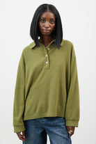 Khaki textured button up collared top_1