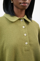 Khaki textured button up collared top_3
