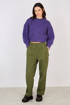 Khaki thick double side belted trousers_4
