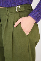 Khaki thick double side belted trousers_3