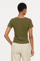 Khaki ribbed contrast trim double line tee_2