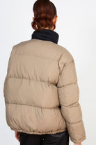 Khaki and black contrast trim puffer jacket_2