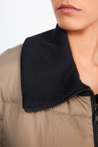 Khaki and black contrast trim puffer jacket_5