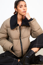Khaki and black contrast trim puffer jacket_6