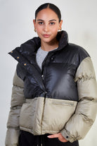 Khaki and navy two tone puffer jacket_1