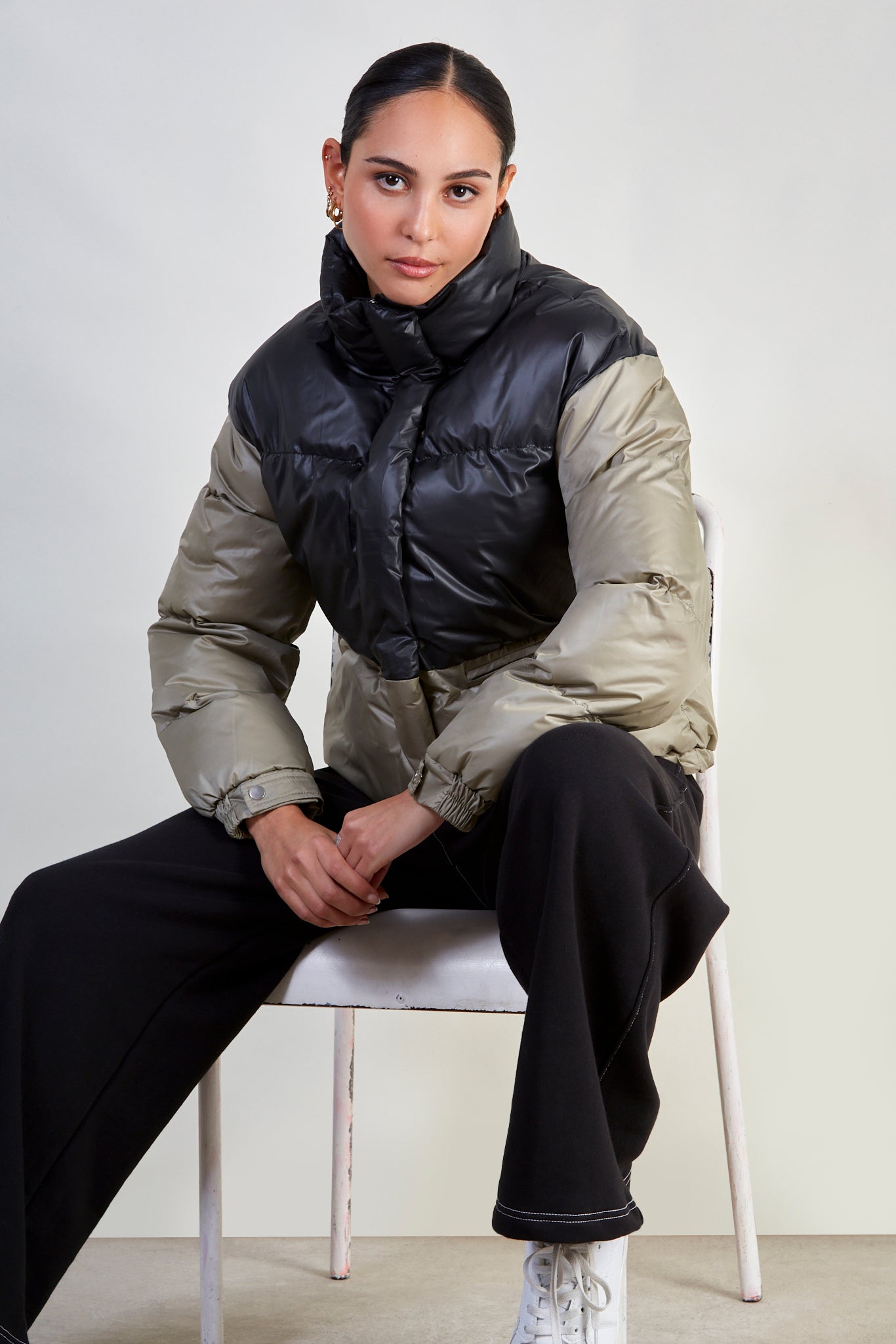 Khaki and navy two tone puffer jacket_5