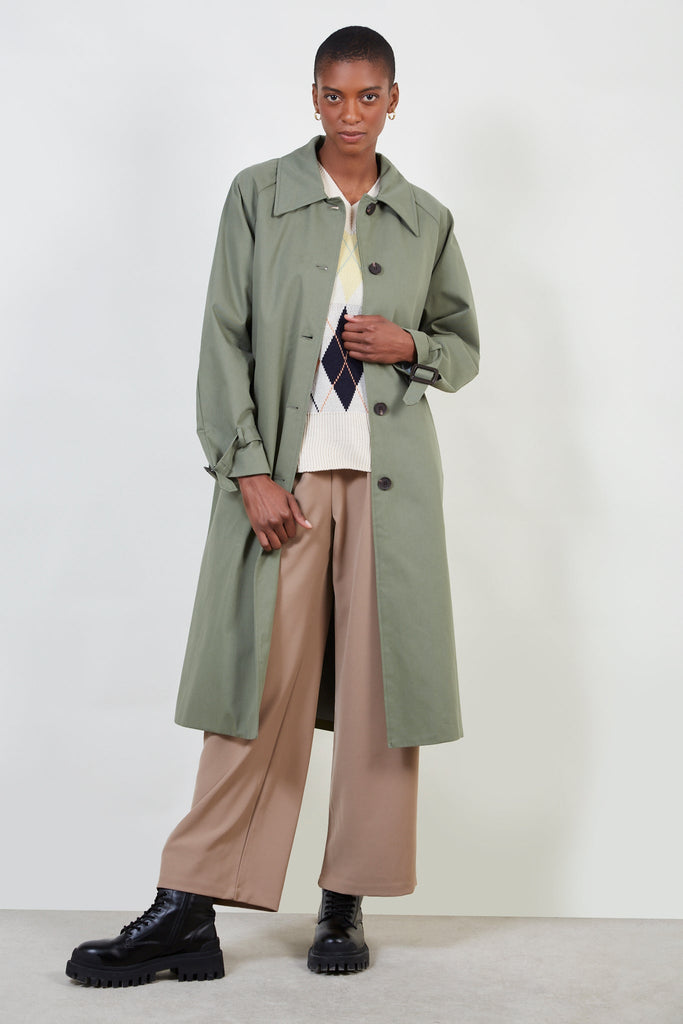 Khaki single breasted buckle detail trench coat_1