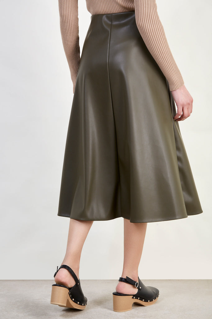Khaki vegan leather long skirt_4
