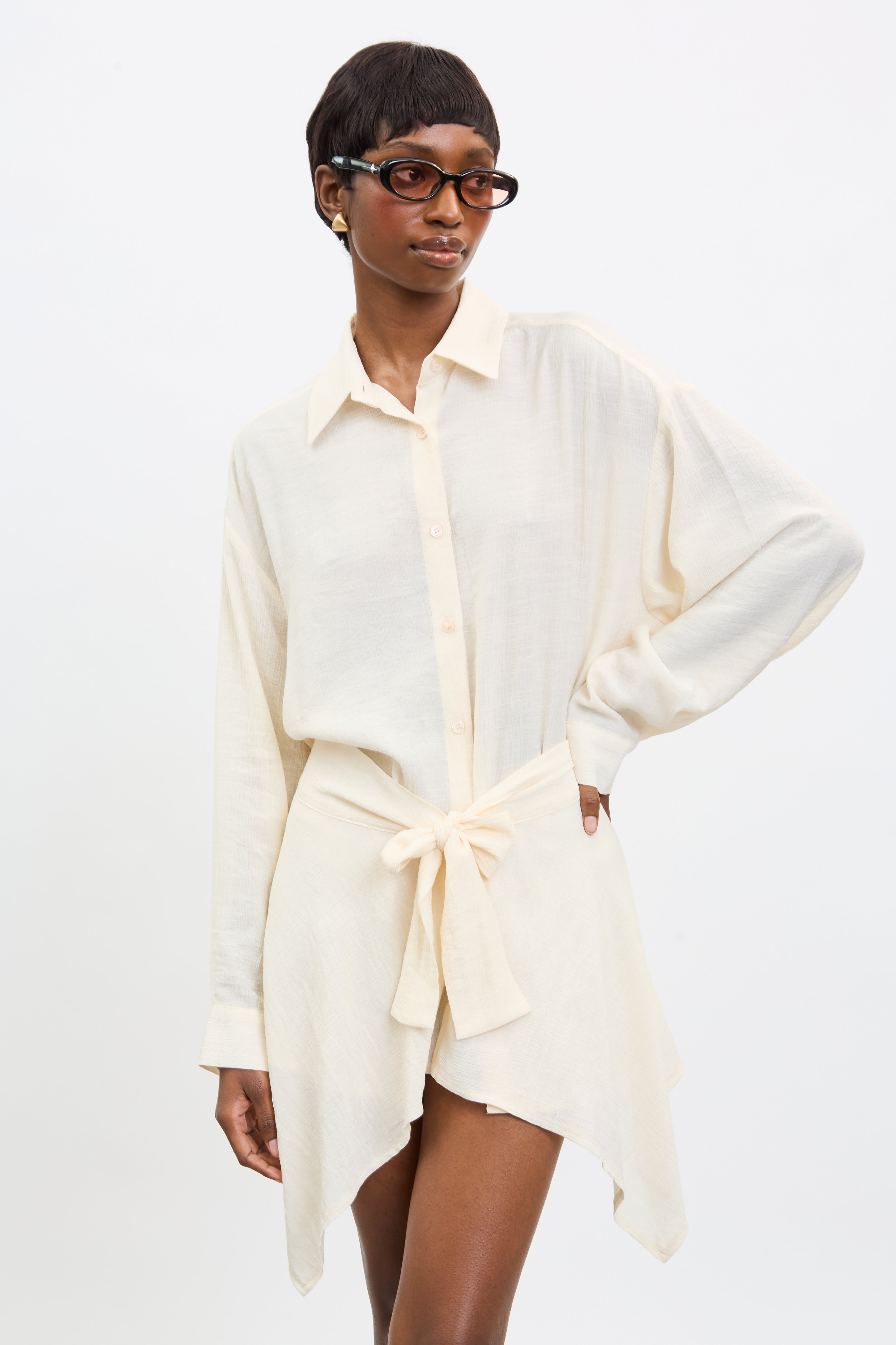 Tie Waist Silk Shirtwaist Dresses Satin Tie Waist Mini Shirt Dress