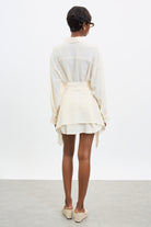 Light beige draped tie waist shirt dress_2
