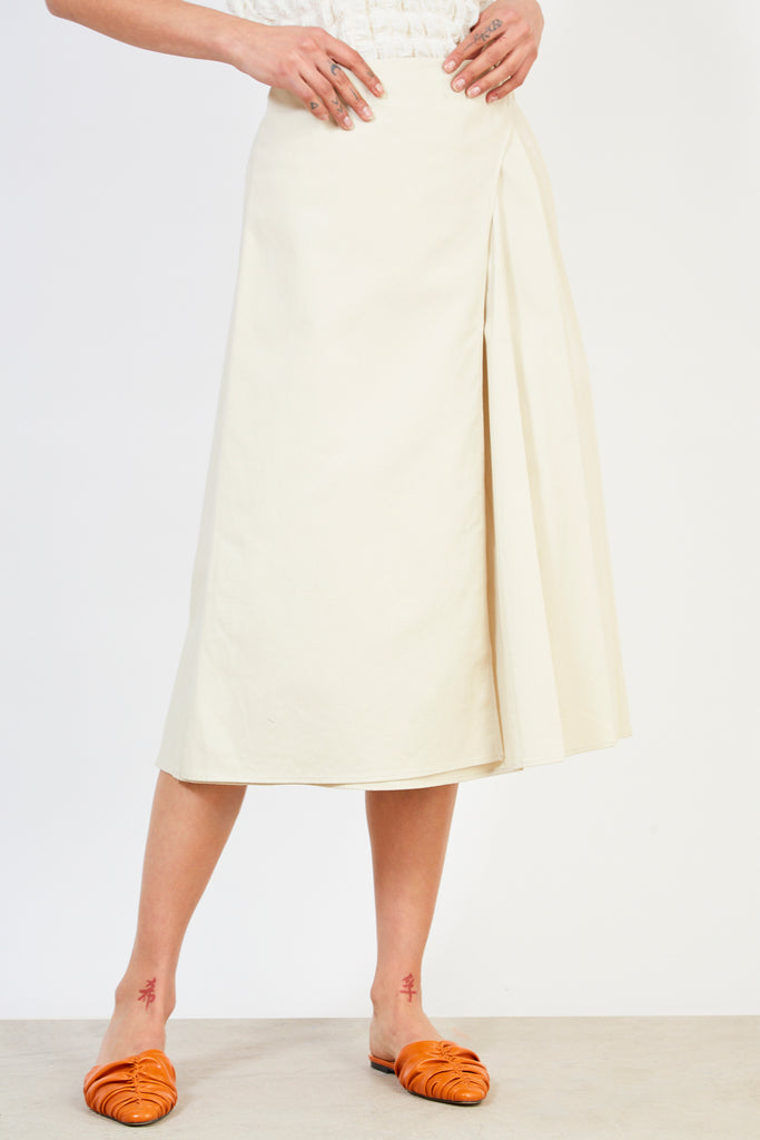 Light beige pleated side cinch skirt_1