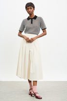 Light beige pleated waist midi skirt_4