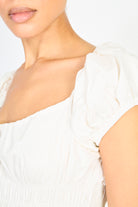 Light beige ruched sleeve cinch waist dress_4