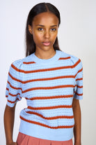 Light blue and brown striped knit tee_1