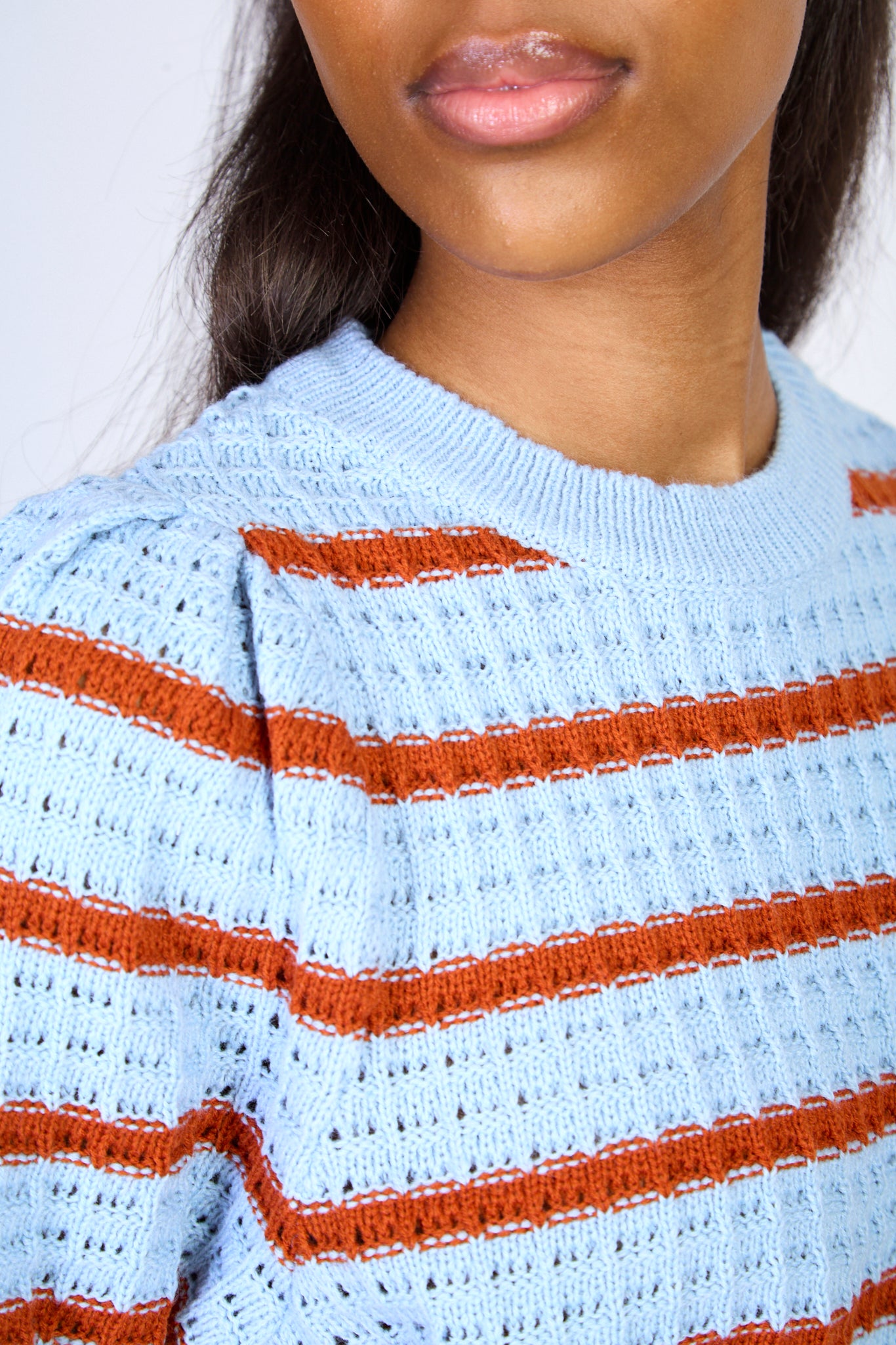 Light blue and brown striped knit tee_3