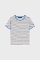 Light blue and burgundy striped contrast trim tee_1
