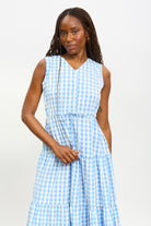 Light blue and white gingham tiered midi dress_3