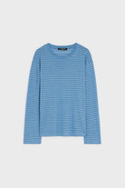 Light blue and white thin striped linen blend long sleeved tee_1