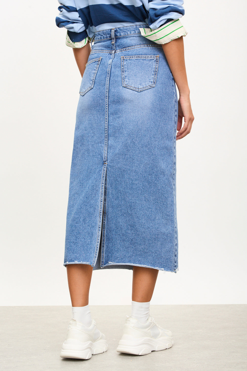 Light blue back slit denim skirt_2