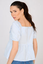 Light blue double bow puff short sleeve top_2