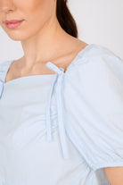 Light blue double bow puff short sleeve top_3