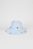 Light blue gingham embroidered cherry reversible sun hat_1