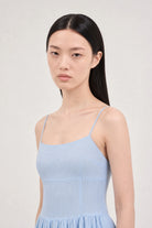 Light blue gingham ruched back dress_4