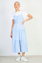 Light blue gingham ruched bodice tiered dress_1
