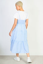 Light blue gingham ruched bodice tiered dress_2