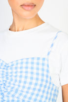 Light blue gingham ruched bodice tiered dress_4