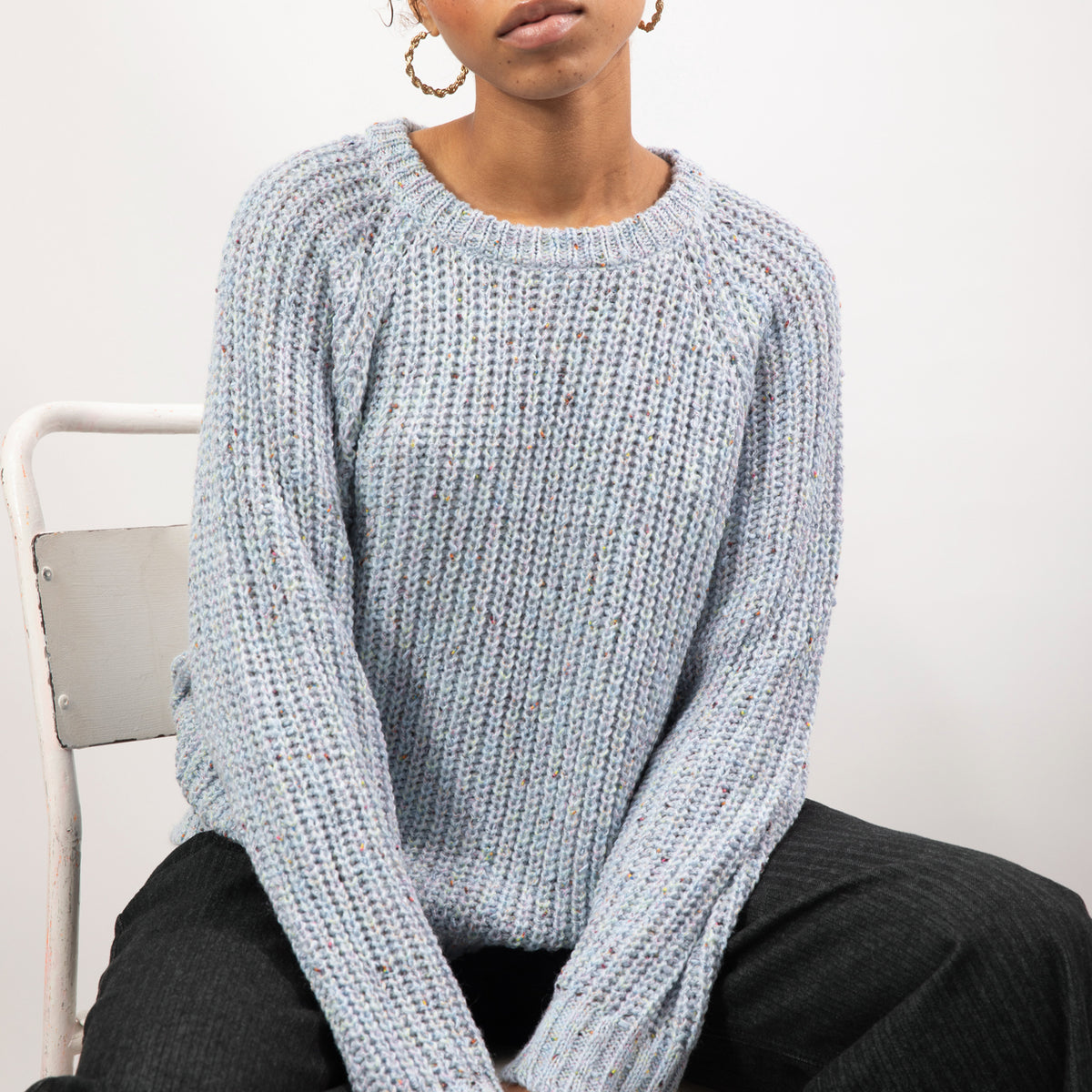 Light blue rainbow knit raglan jumper | Glassworks London